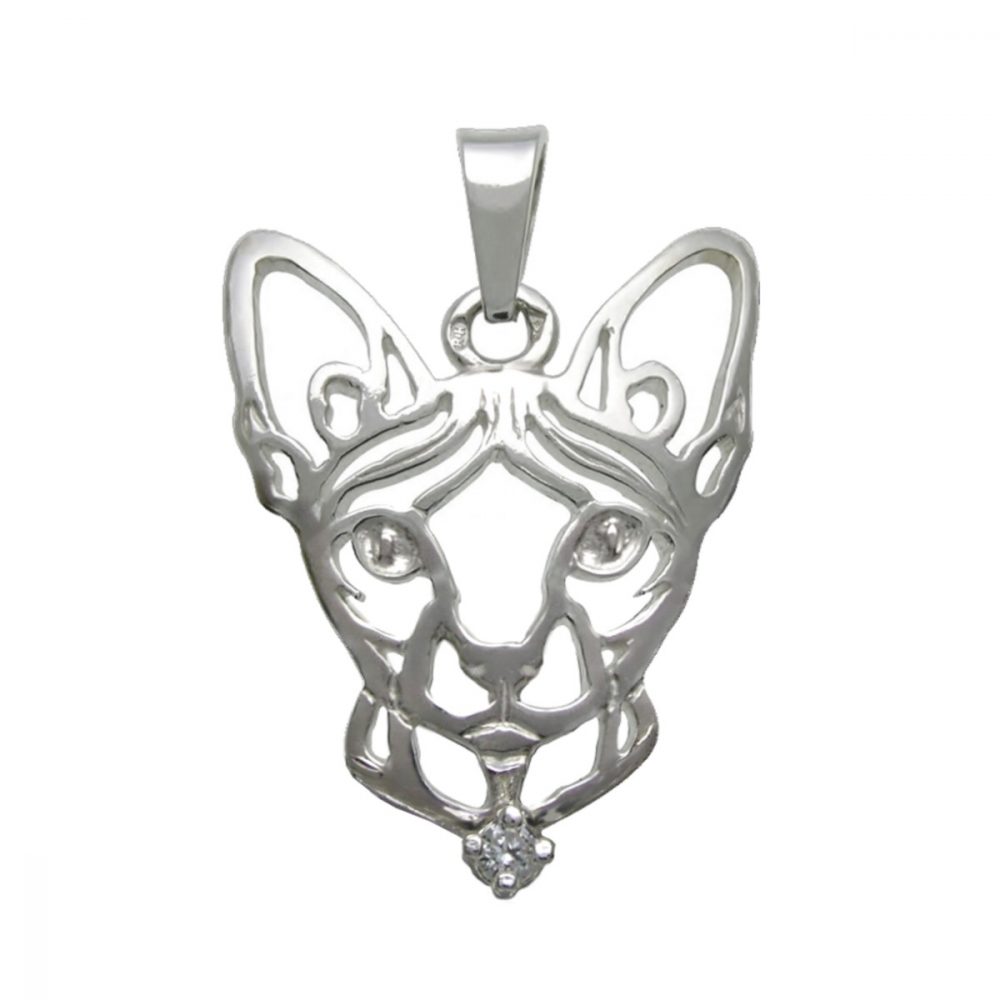 Cat – Sphynx K – Silver Pendant with Zircon 925/1000 - 1