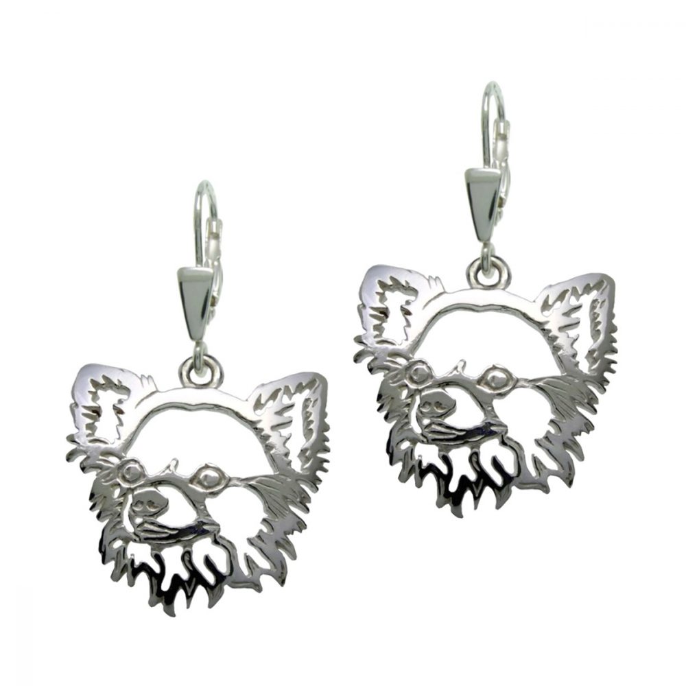 Chihuahua Longhaired – silver sterling earrings - 1
