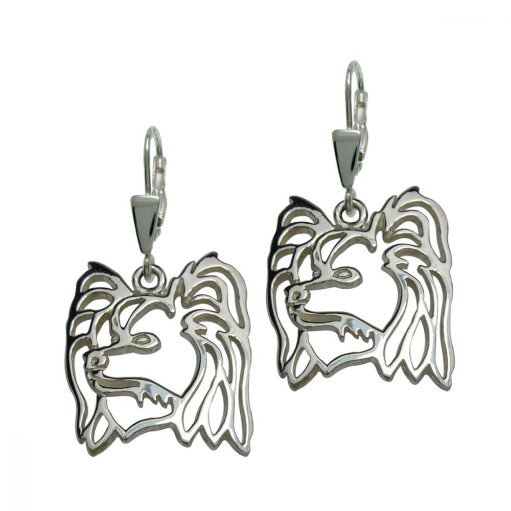 Continental Toy Spaniel – Papillon – silver sterling earrings - 1