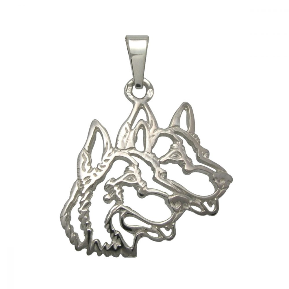 German Shepherd 2x – silver sterling pendant - 1