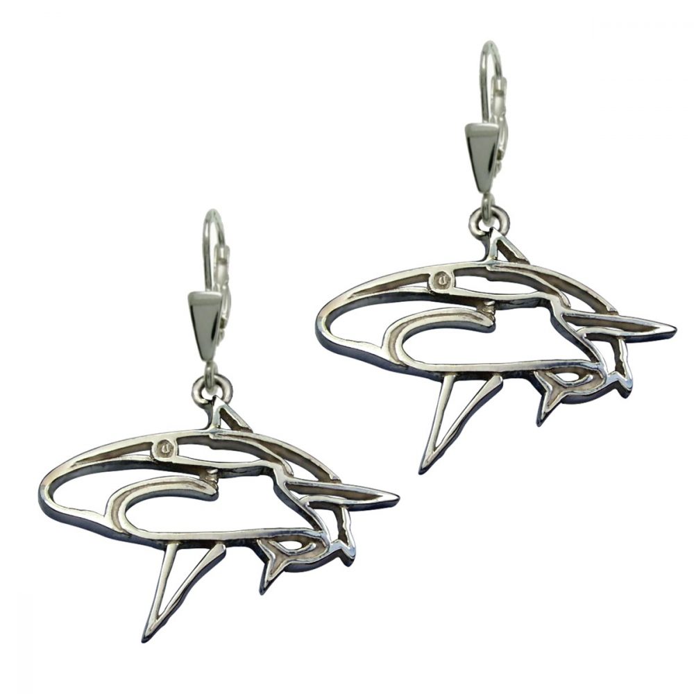 Žralok – stříbrné náušnice 925/1000 - 1