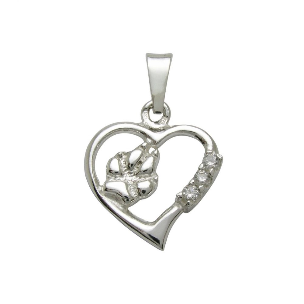 Heart + Paw 3K – silver sterling pendant - 1
