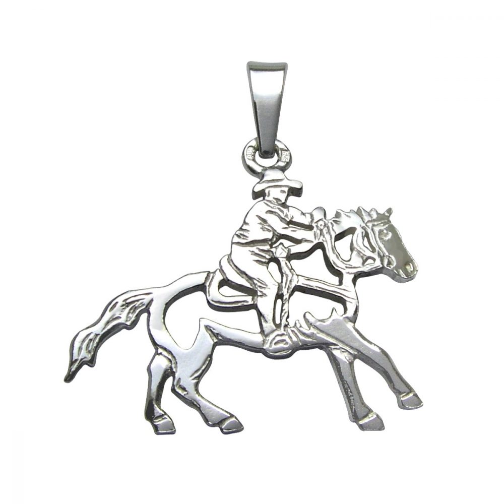 Horse and rider – Western – silver sterling pendant - 1